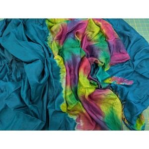 Vintage Silk Saree for Crafting Sewing Quilting Upcycled Projects Teal Tie Dye
